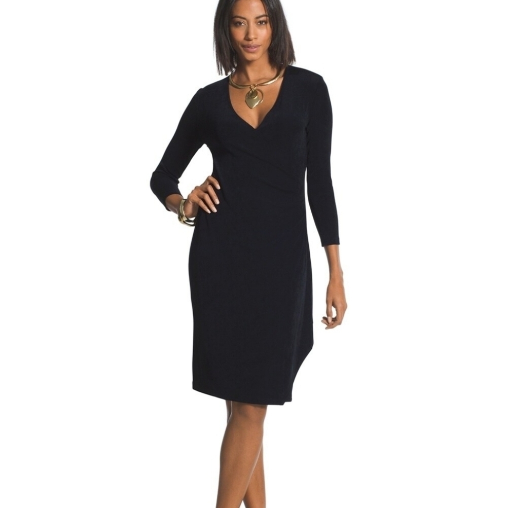 Chicos sz 2 Travelers Classic black Faux wrap Dress sz large 12